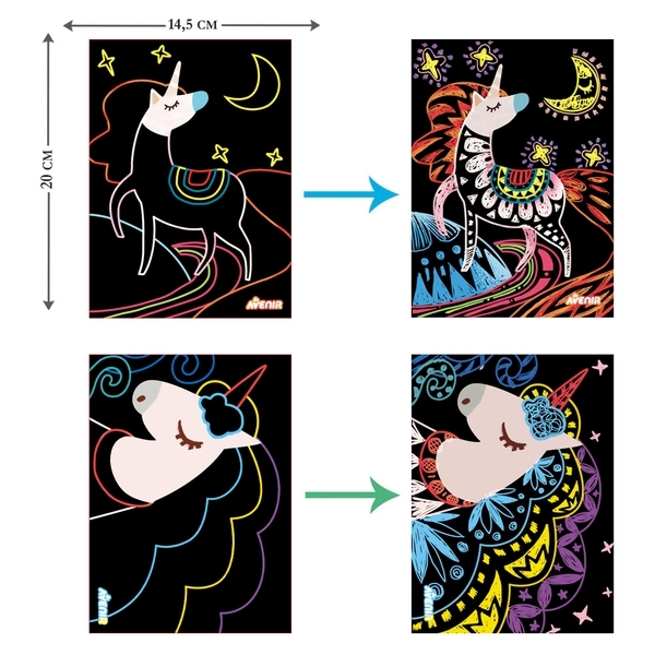 Набор для творчества скретч-арт Avenir Волшебные единороги, 4 листа (CH1545) - Pampik - 5