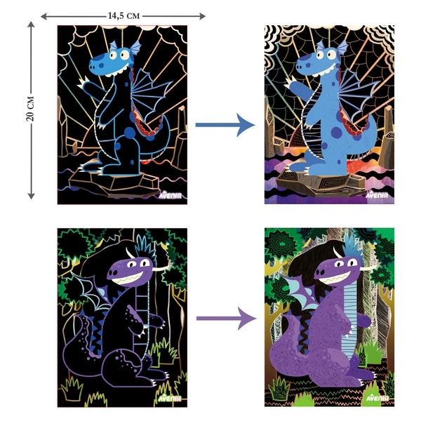 Набір для творчості скретч-арт Avenir Чарівні дракони, 4 листа (CH1544) - Pampik - 5