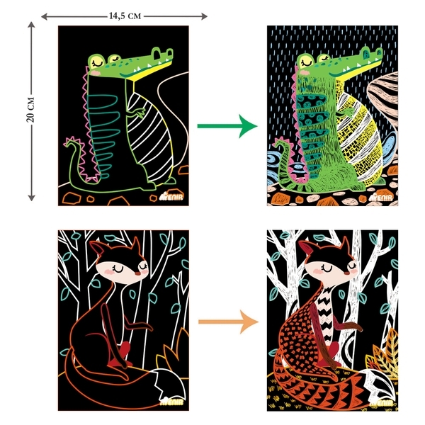 Набор для творчества скретч-арт Avenir Волшебные животные, 4 листа (CH1542) - Pampik - 4