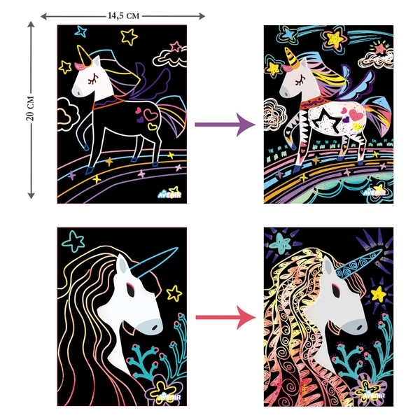 Набор для творчества скретч-арт Avenir Волшебные единороги, 4 листа (CH1545) - Pampik - 4