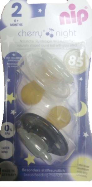 Круглая пустышка Nip Вишенка Ночь, 6+, черный с белым, 2 шт. (91011) - Pampik