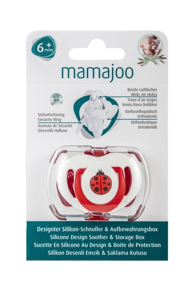 Силиконовая ортодонтическая пустышка Mamajoo Божья Коровка, 6-12 мес., красный с белым (MMJ3954) - Pampik - 2
