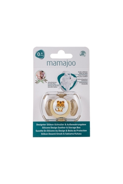 Силиконовая ортодонтическая пустышка Mamajoo Тигр, 0-6 мес., бежевый с белым (MMJ3428) - Pampik - 2