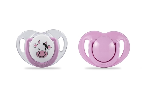 Силиконовая ортодонтическая пустышка Mamajoo Коровка, 12+ мес., розовый с белым, 2 шт. (MMJ3008) - Pampik