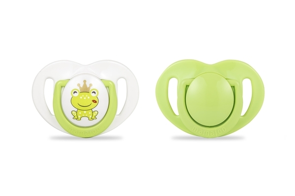 Силиконовая ортодонтическая пустышка Mamajoo Жабка, 6-12 мес., салатовый с белым, 2 шт. (MMJ3770) - Pampik