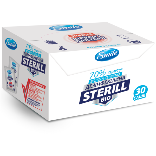 Вологі серветки дезинфікуючі Smile Sterill Bio, саше, 30 шт. - Pampik