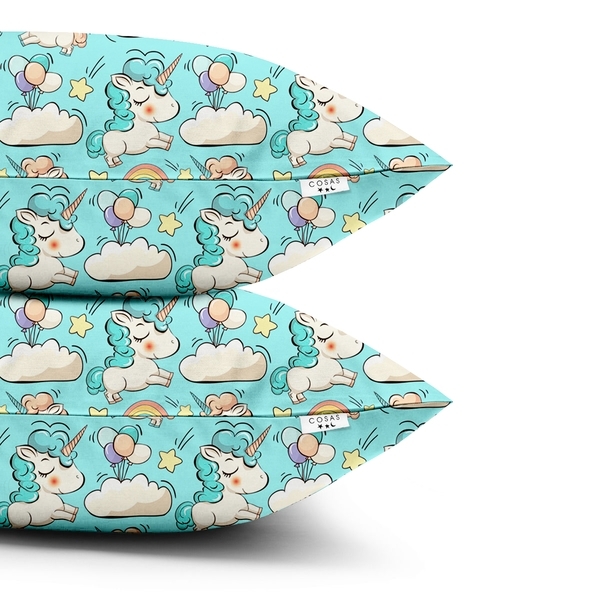 Набір наволочок Cosas Єдиноріг, ранфорс, 70х50 см, бірюзовий, 2 шт. - Pampik - 2