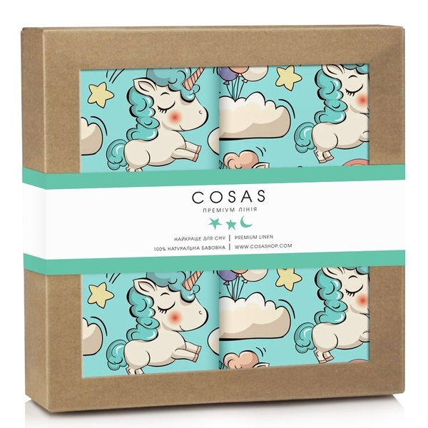 Набір наволочок Cosas Єдиноріг, ранфорс, 70х50 см, бірюзовий, 2 шт. - Pampik - 4