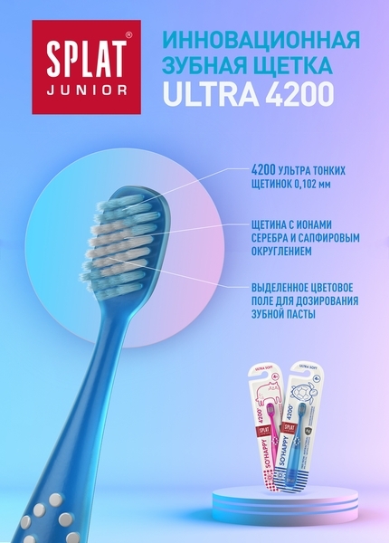 Інноваційна Ультрам'яка дитяча зубна щітка Splat Junior ULTRA 4200 з 4 років, блакитний - Pampik - 6