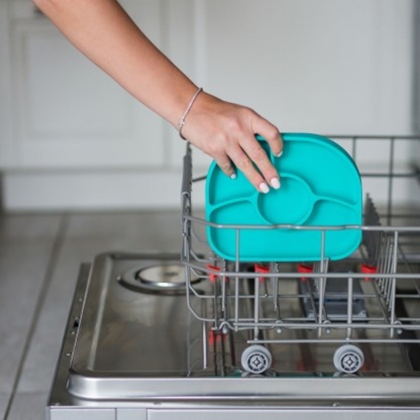 Силиконовая тарелка на присоске с ложкой BBluv, бирюзовый (B0153-A) - Pampik - 3