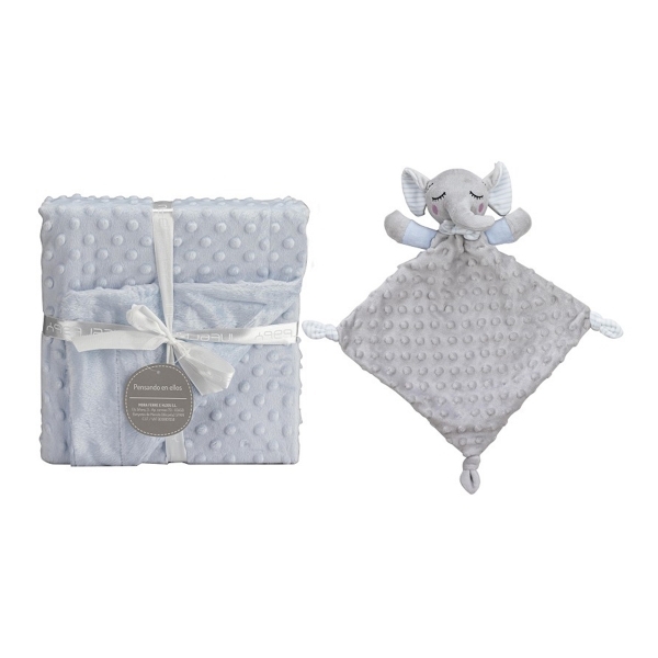 Набір плед та іграшка-ковдрочка Interbaby Bubble Dou dou elephant, з іграшкою-ковдрою, блакитний з сірим (8100249) - Pampik