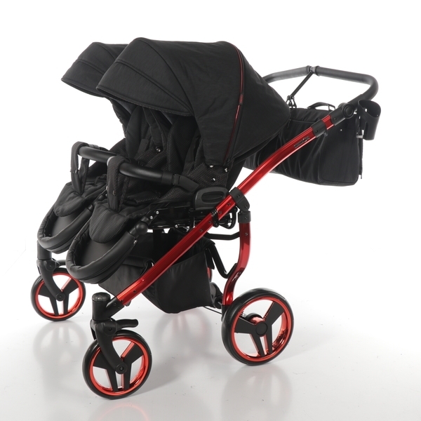 Універсальна коляска для двійні 2 в 1 Junama Diamond Individual Duo 01, чорний на червоній рамі (JD-IN-DUO-01) - Pampik - 8