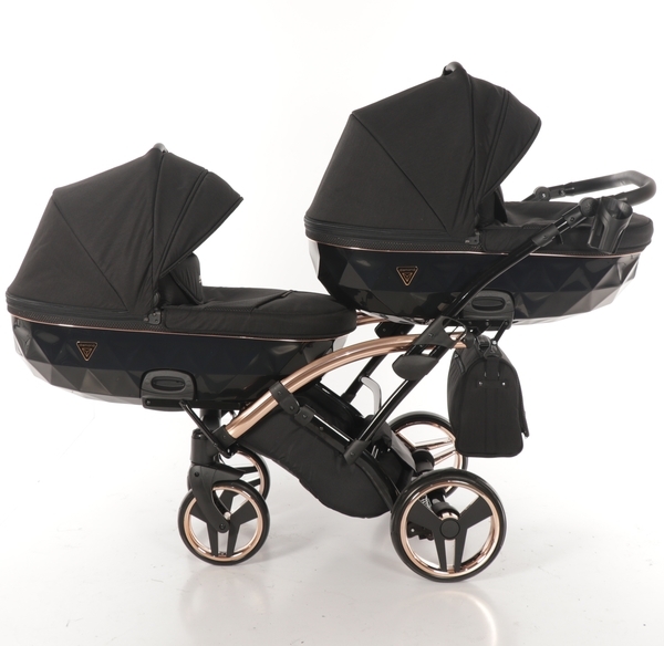 Універсальна коляска для двійні 2 в 1 Junama Diamond Individual Duo Slim 03, чорний на бронзовій рамі (JD-IN-DUOs-03) - Pampik - 5