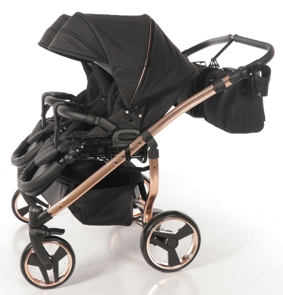 Універсальна коляска для двійні 2 в 1 Junama Diamond Individual Duo 03, чорний на бронзовій рамі (JD-IN-DUO-03) - Pampik - 6