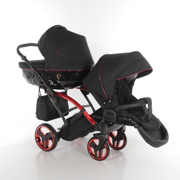 Універсальна коляска для двійні 2 в 1 Junama Diamond Individual Duo Slim 01, чорний на червоній рамі (JD-IN-DUOs-01) - Pampik - 4