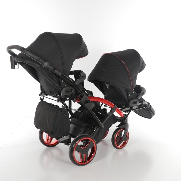 Універсальна коляска для двійні 2 в 1 Junama Diamond Individual Duo Slim 01, чорний на червоній рамі (JD-IN-DUOs-01) - Pampik - 6
