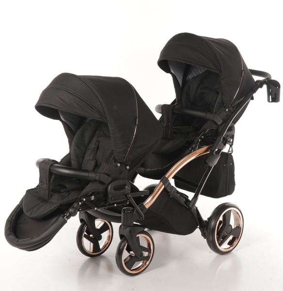 Універсальна коляска для двійні 2 в 1 Junama Diamond Individual Duo Slim 03, чорний на бронзовій рамі (JD-IN-DUOs-03) - Pampik - 10