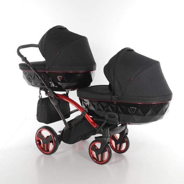 Універсальна коляска для двійні 2 в 1 Junama Diamond Individual Duo Slim 01, чорний на червоній рамі (JD-IN-DUOs-01) - Pampik - 3