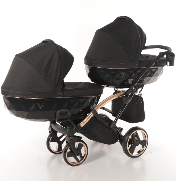 Універсальна коляска для двійні 2 в 1 Junama Diamond Individual Duo Slim 03, чорний на бронзовій рамі (JD-IN-DUOs-03) - Pampik - 3