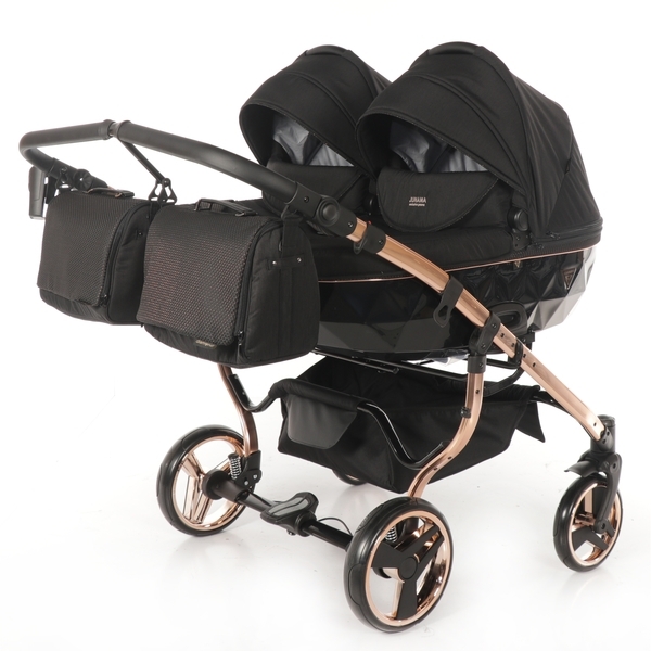 Універсальна коляска для двійні 2 в 1 Junama Diamond Individual Duo 03, чорний на бронзовій рамі (JD-IN-DUO-03) - Pampik