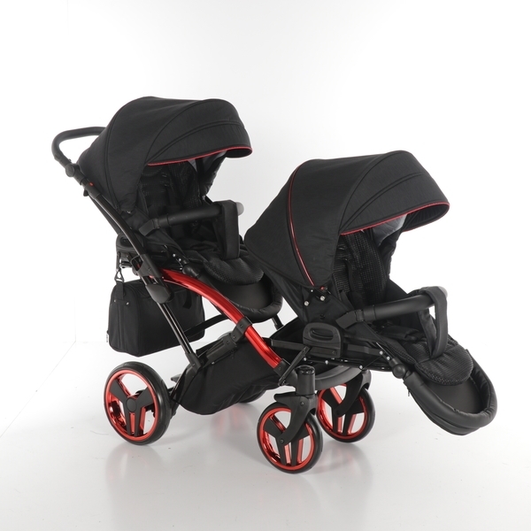 Універсальна коляска для двійні 2 в 1 Junama Diamond Individual Duo Slim 01, чорний на червоній рамі (JD-IN-DUOs-01) - Pampik - 7