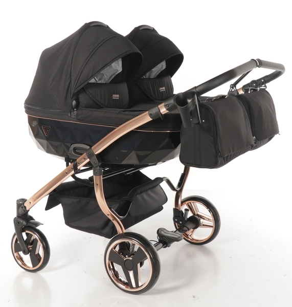 Універсальна коляска для двійні 2 в 1 Junama Diamond Individual Duo 03, чорний на бронзовій рамі (JD-IN-DUO-03) - Pampik - 4
