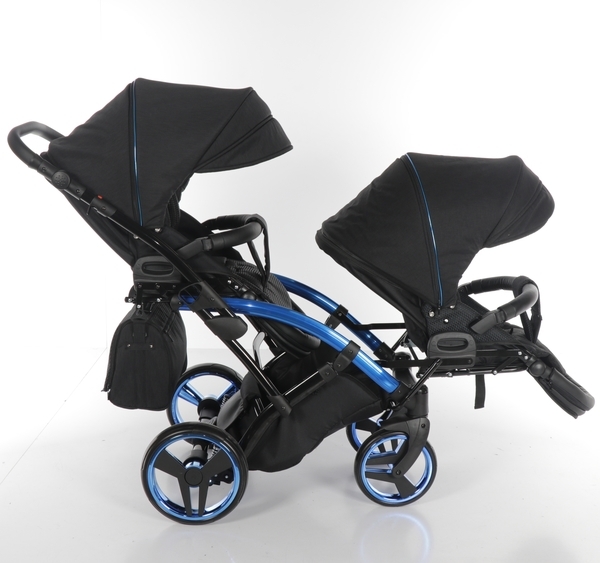 Універсальна коляска для двійні 2 в 1 Junama Diamond Individual Duo Slim 02, чорний на синій рамі (JD-IN-DUOs-02) - Pampik - 4