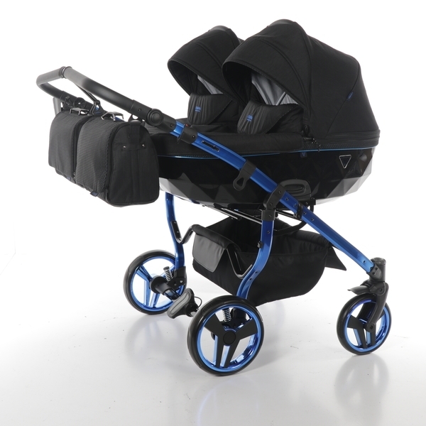Універсальна коляска для двійні 2 в 1 Junama Diamond Individual Duo 02, чорний на синій рамі (JD-IN-DUO-02) - Pampik - 2