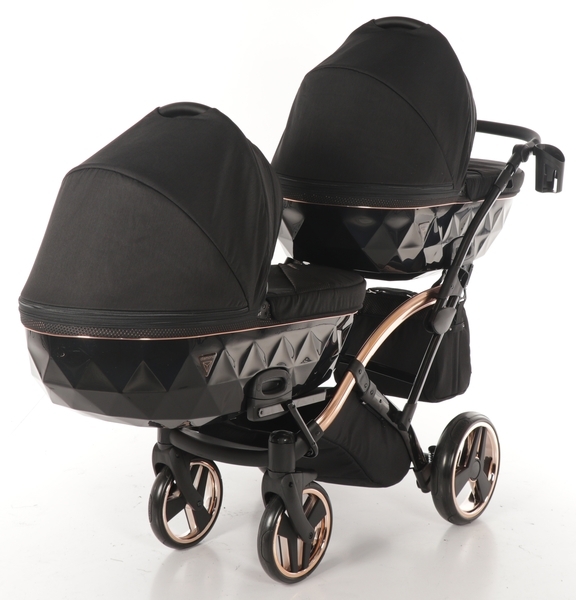 Універсальна коляска для двійні 2 в 1 Junama Diamond Individual Duo Slim 03, чорний на бронзовій рамі (JD-IN-DUOs-03) - Pampik - 4