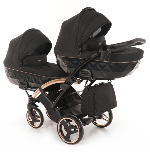 Універсальна коляска для двійні 2 в 1 Junama Diamond Individual Duo Slim 03, чорний на бронзовій рамі (JD-IN-DUOs-03) - Pampik