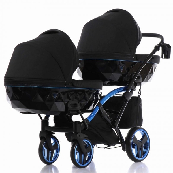 Універсальна коляска для двійні 2 в 1 Junama Diamond Individual Duo Slim 02, чорний на синій рамі (JD-IN-DUOs-02) - Pampik - 2