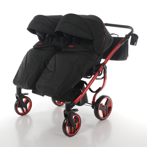 Універсальна коляска для двійні 2 в 1 Junama Diamond Individual Duo 01, чорний на червоній рамі (JD-IN-DUO-01) - Pampik - 9