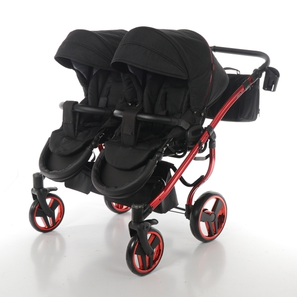 Універсальна коляска для двійні 2 в 1 Junama Diamond Individual Duo 01, чорний на червоній рамі (JD-IN-DUO-01) - Pampik - 7