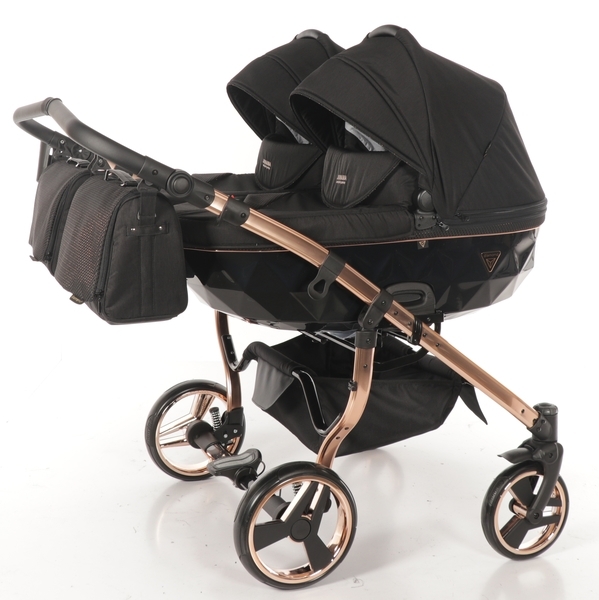 Універсальна коляска для двійні 2 в 1 Junama Diamond Individual Duo 03, чорний на бронзовій рамі (JD-IN-DUO-03) - Pampik - 3