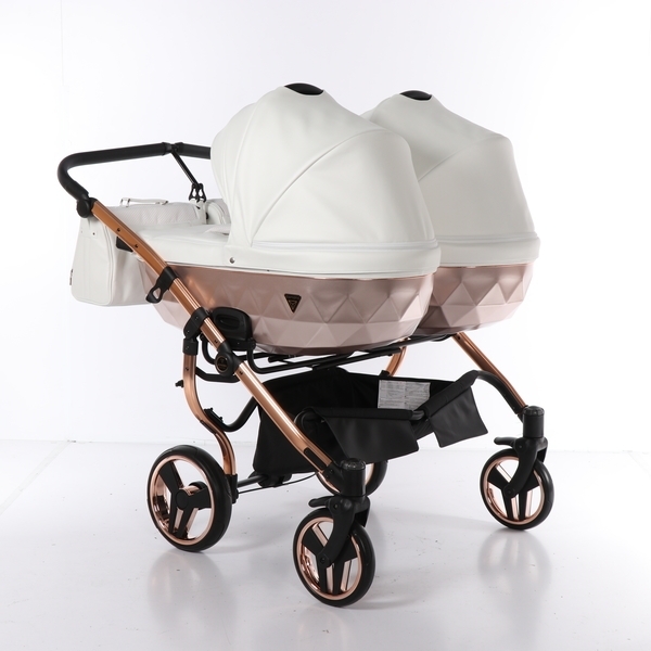 Універсальна коляска для двійні 2 в 1 Junama Mirror Satin Duo 05, білий з бронзовим (J-MS-DUO-05) - Pampik - 2