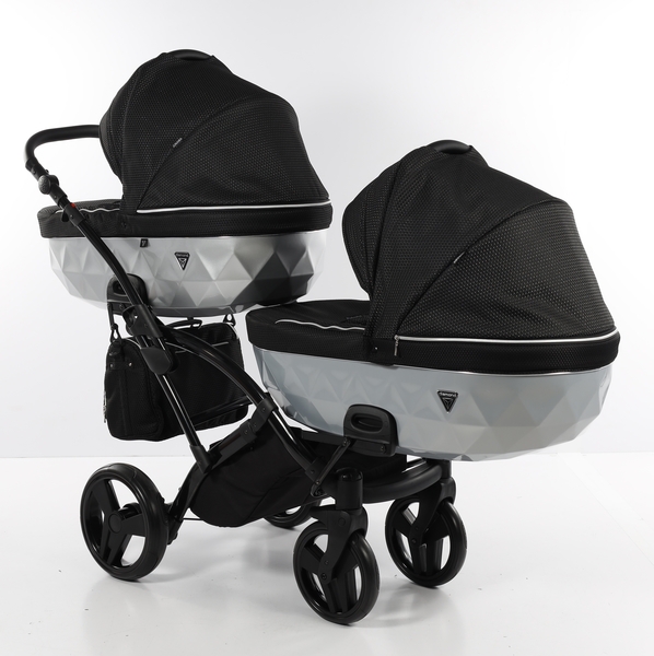 Універсальна коляска для двійні 2 в 1 Junama Mirror Satin Duo Slim 01, чорний з сріблястим (J-MS-DUOs-01) - Pampik - 2