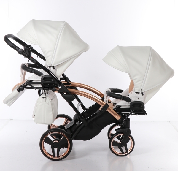 Універсальна коляска для двійні 2 в 1 Junama Mirror Satin Duo Slim 05, білий з бронзовим (J-MS-DUOs-05) - Pampik - 8