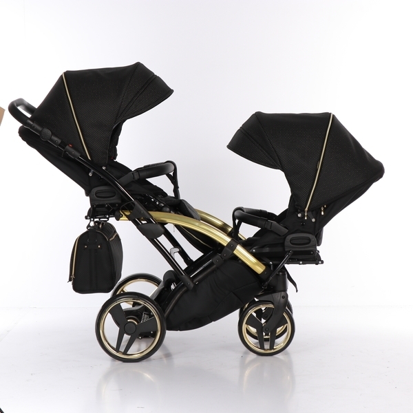 Універсальна коляска для двійні 2 в 1 Junama Mirror Satin Duo Slim 03, чорний з золотим (J-MS-DUOs-03) - Pampik - 6