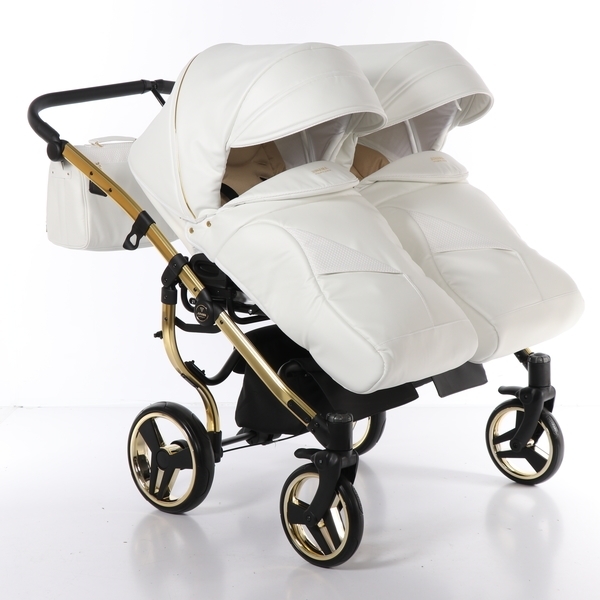 Універсальна коляска для двійні 2 в 1 Junama Mirror Satin Duo 06, білий з золотим (J-MS-DUO-06) - Pampik - 5