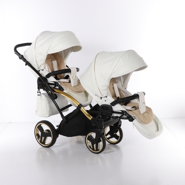 Універсальна коляска для двійні 2 в 1 Junama Mirror Satin Duo Slim 06, білий з золотим (J-MS-DUOs-01) - Pampik - 9