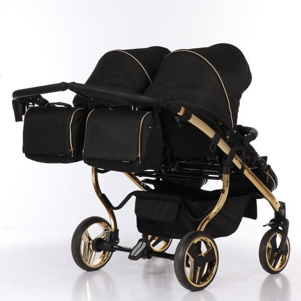 Універсальна коляска для двійні 2 в 1 Junama Mirror Satin Duo 02, чорний з бронзовим (J-MS-DUO-02) - Pampik - 4