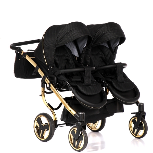 Універсальна коляска для двійні 2 в 1 Junama Mirror Satin Duo 03, чорний з золотим (J-MS-DUO-03) - Pampik - 4