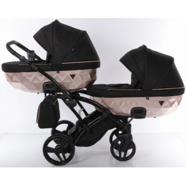 Універсальна коляска для двійні 2 в 1 Junama Mirror Satin Duo Slim 02, чорний з бронзовим (J-MS-DUOs-02) - Pampik - 4
