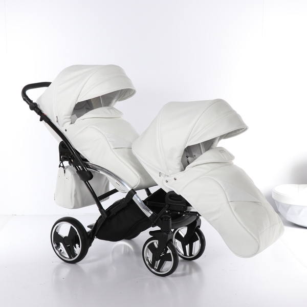 Універсальна коляска для двійні 2 в 1 Junama Mirror Satin Duo Slim 04, білий з сріблястим (J-MS-DUOs-04) - Pampik - 4