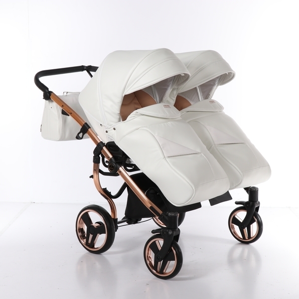 Універсальна коляска для двійні 2 в 1 Junama Mirror Satin Duo 05, білий з бронзовим (J-MS-DUO-05) - Pampik - 5