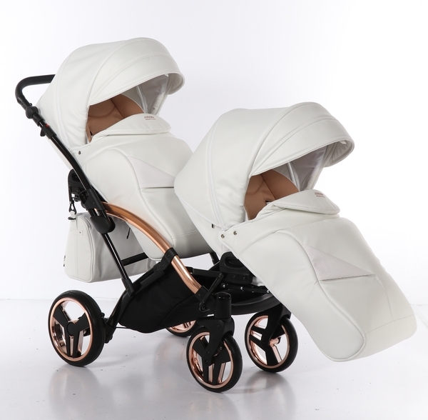 Універсальна коляска для двійні 2 в 1 Junama Mirror Satin Duo Slim 05, білий з бронзовим (J-MS-DUOs-05) - Pampik - 6