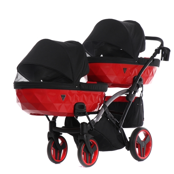 Універсальна коляска для двійні 2 в 1 Junama Diamond S-line Duo Slim 01, чорний з червоним (JD-SL-DUOs-01) - Pampik - 4