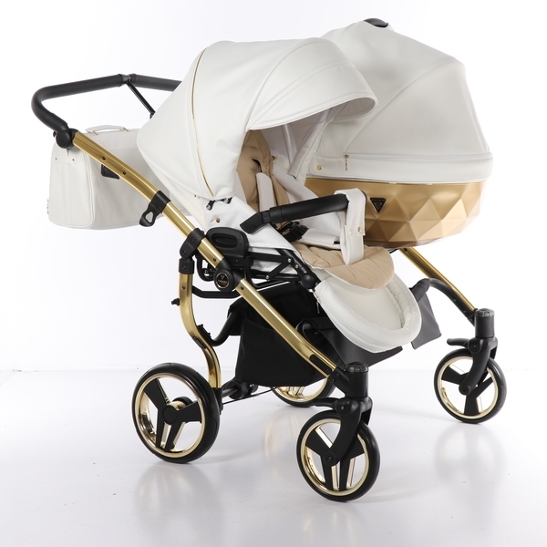 Універсальна коляска для двійні 2 в 1 Junama Mirror Satin Duo 06, білий з золотим (J-MS-DUO-06) - Pampik - 10