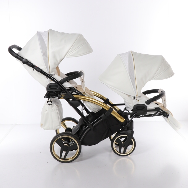Універсальна коляска для двійні 2 в 1 Junama Mirror Satin Duo Slim 06, білий з золотим (J-MS-DUOs-01) - Pampik - 10