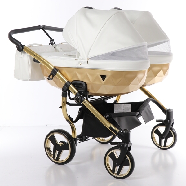 Універсальна коляска для двійні 2 в 1 Junama Mirror Satin Duo 06, білий з золотим (J-MS-DUO-06) - Pampik - 4